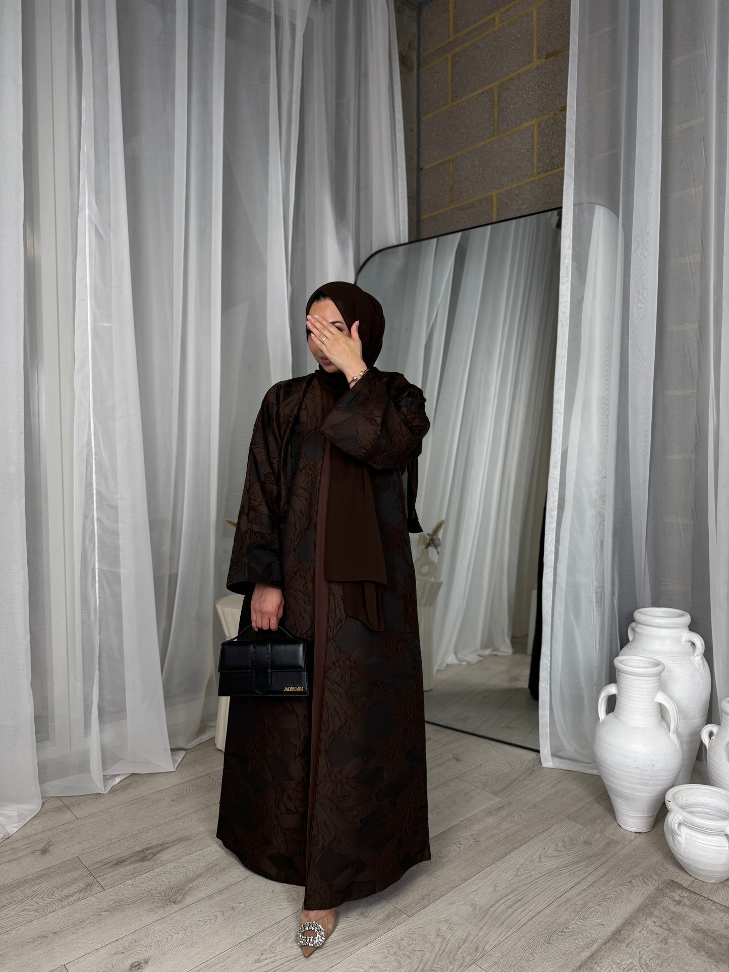Amelia - Oversized Jacquard Abaya (Mocha)