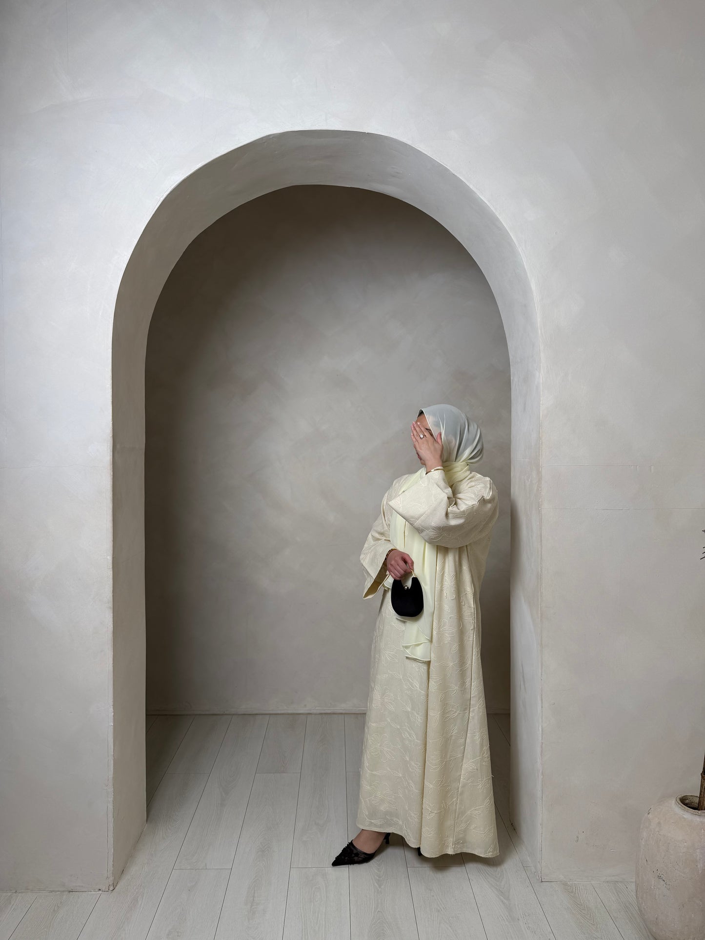 Rua - Floral Embroidered Closed Abaya (Ivory)