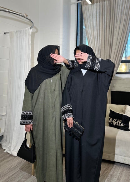 Eshaal - Linen open abaya (Black)