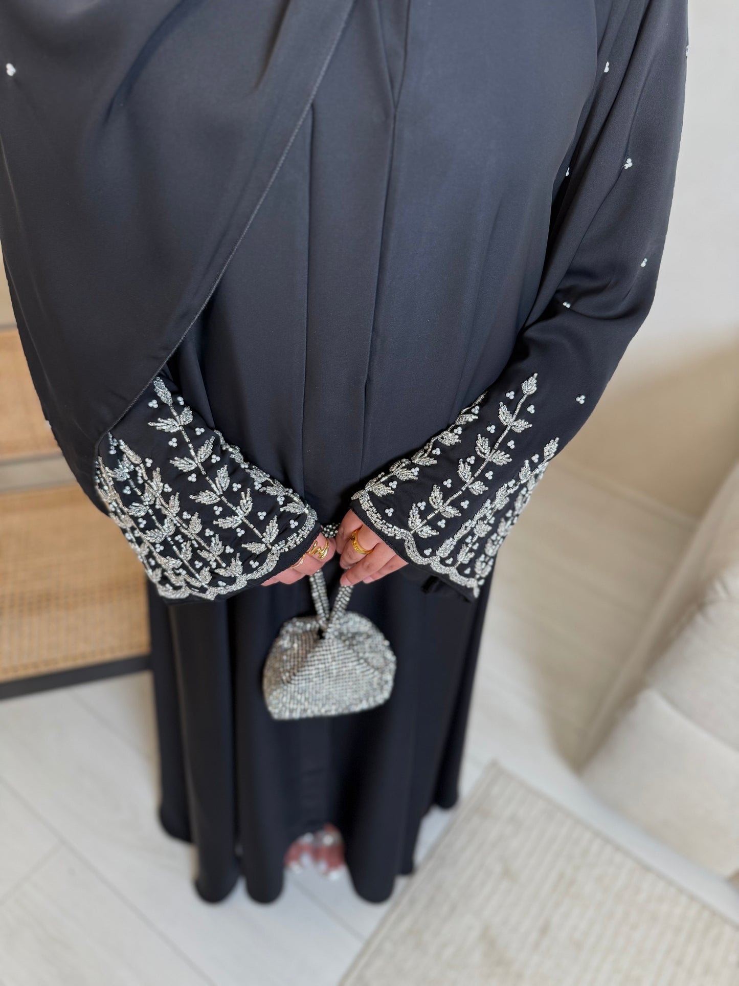 Alia - Embellished sleeve abaya (Black)