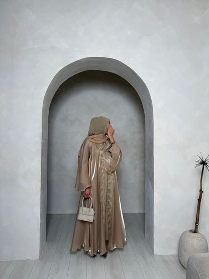 Yara - Flowy Open Lace Abaya (Champagne)