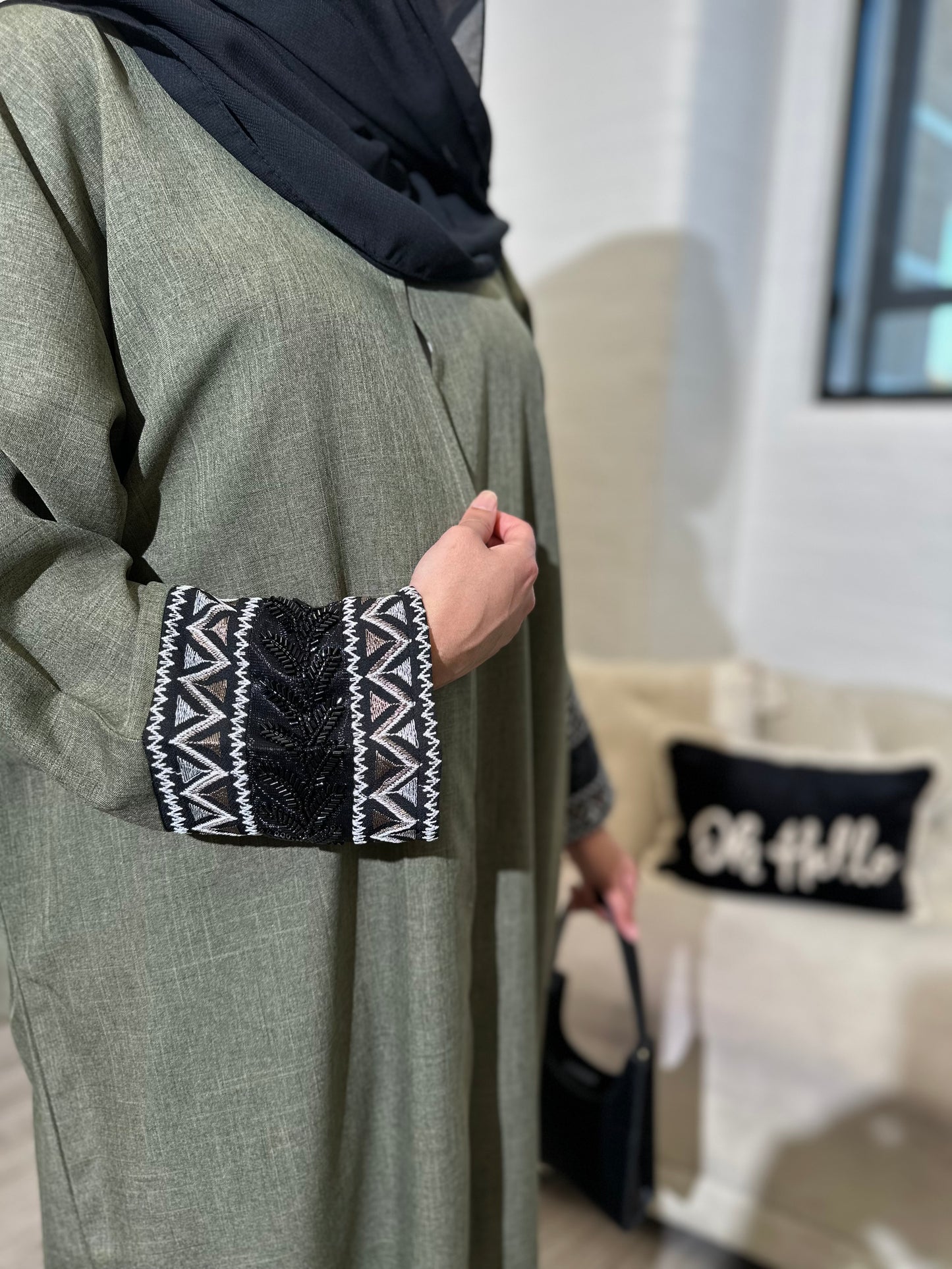 Eshaal - Linen open abaya (Olive)