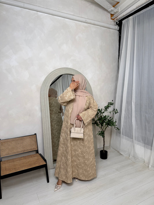 Rua - Floral Embroidered Closed Abaya (Latte)