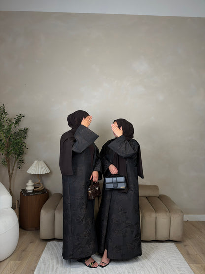 Amelia 2.0 - Oversized Jacquard Abaya (Espresso)