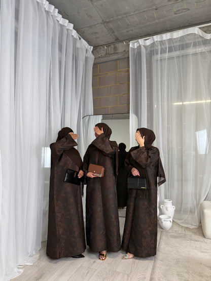 Amelia - Oversized Jacquard Abaya (Mocha)
