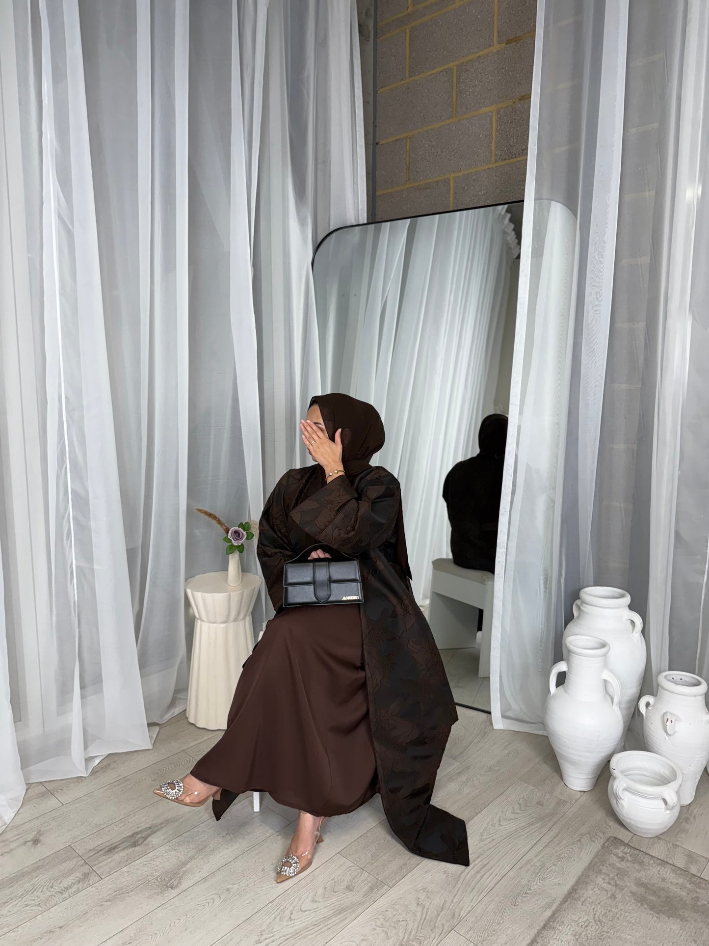 Amelia - Oversized Jacquard Abaya (Mocha)