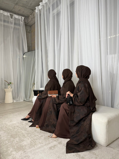 Amelia - Oversized Jacquard Abaya (Mocha)