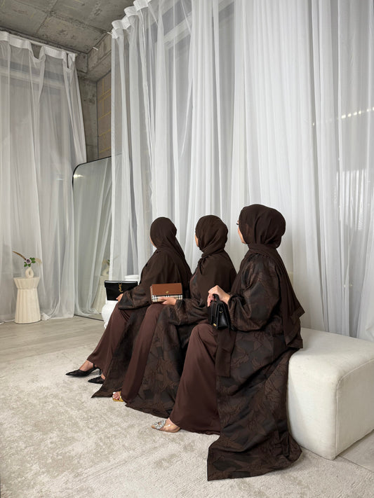 Amelia - Oversized Jacquard Abaya (Mocha)