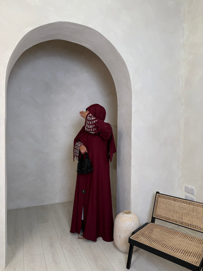 Alia - Embellished sleeve abaya (Maroon)