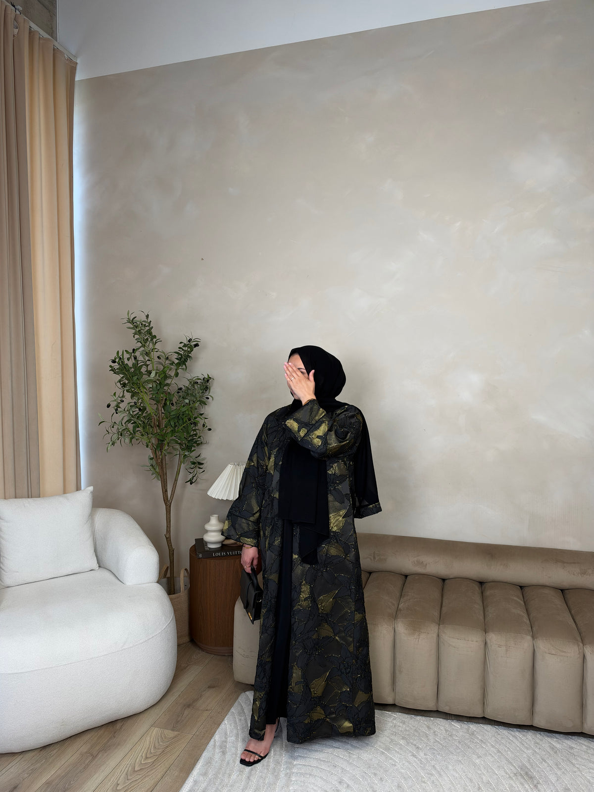 Amelia - Jacquard Abaya (Black)
