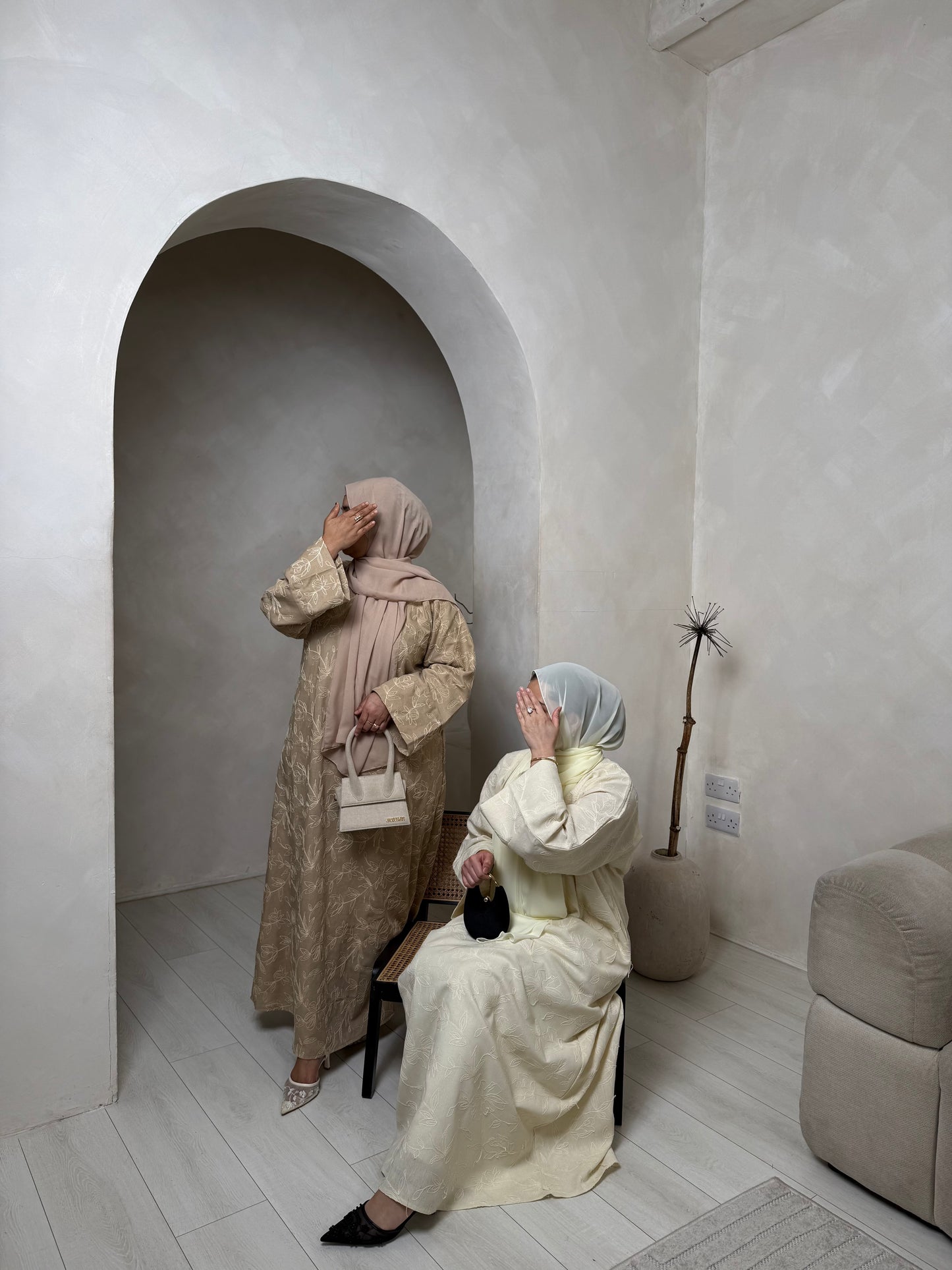 Rua - Floral Embroidered Closed Abaya (Latte)