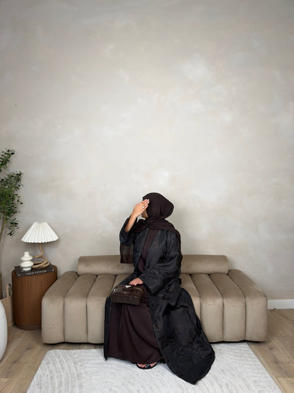 Amelia 2.0 - Oversized Jacquard Abaya (Espresso)