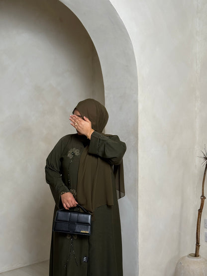 Mira - Embellished Abaya (Olive)