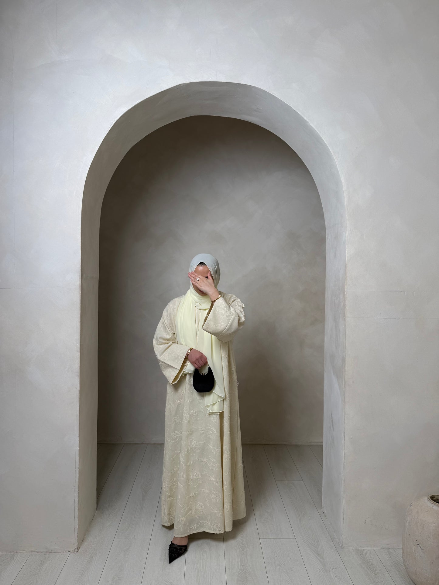 Rua - Floral Embroidered Closed Abaya (Ivory)