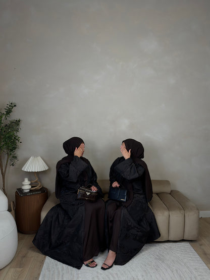 Amelia 2.0 - Oversized Jacquard Abaya (Espresso)