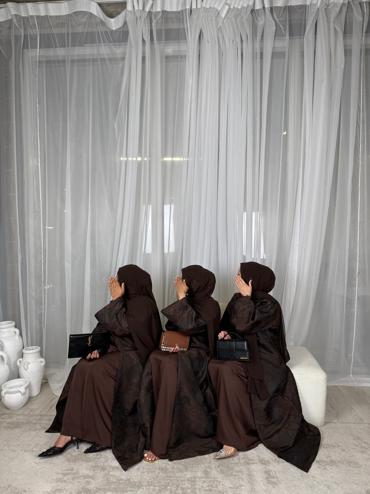 Amelia - Oversized Jacquard Abaya (Mocha)