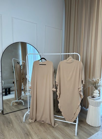 Maha - Double layer Khimar abaya set (Beige)